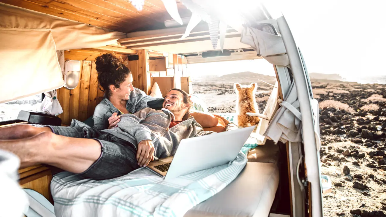 People in campervan