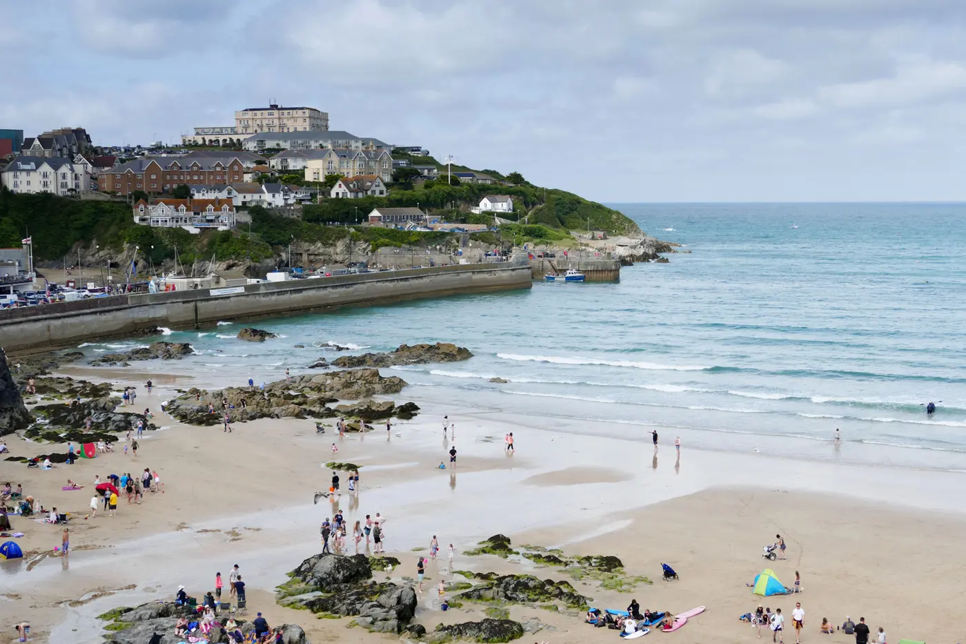 A busy sandy beach in Newquay