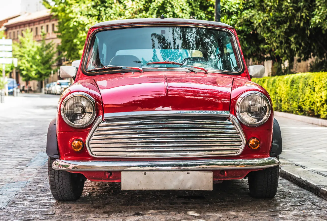 Front view of a classic red car