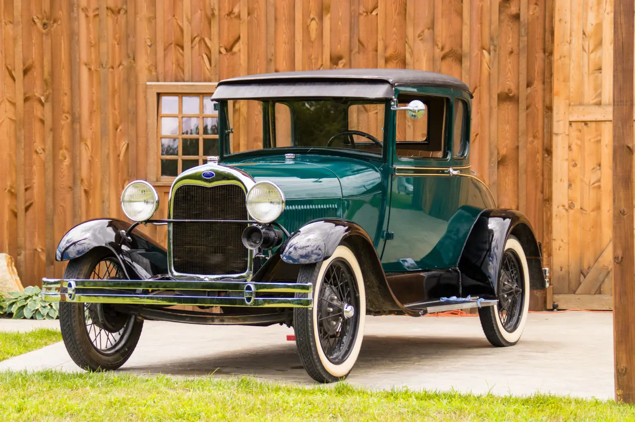 Green Vintage Car On Display